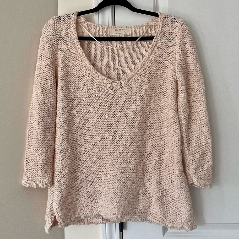 Zara | Pastel Pale Pink Chunky Loose Knit Scoop Neck Sweater ~ fall neutral 🍂